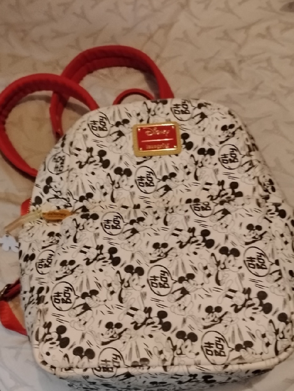 Disney Loungefly Black, Red & White Mickey "Oh Boy!" Print Mini Backpack GUC - Picture 1 of 10